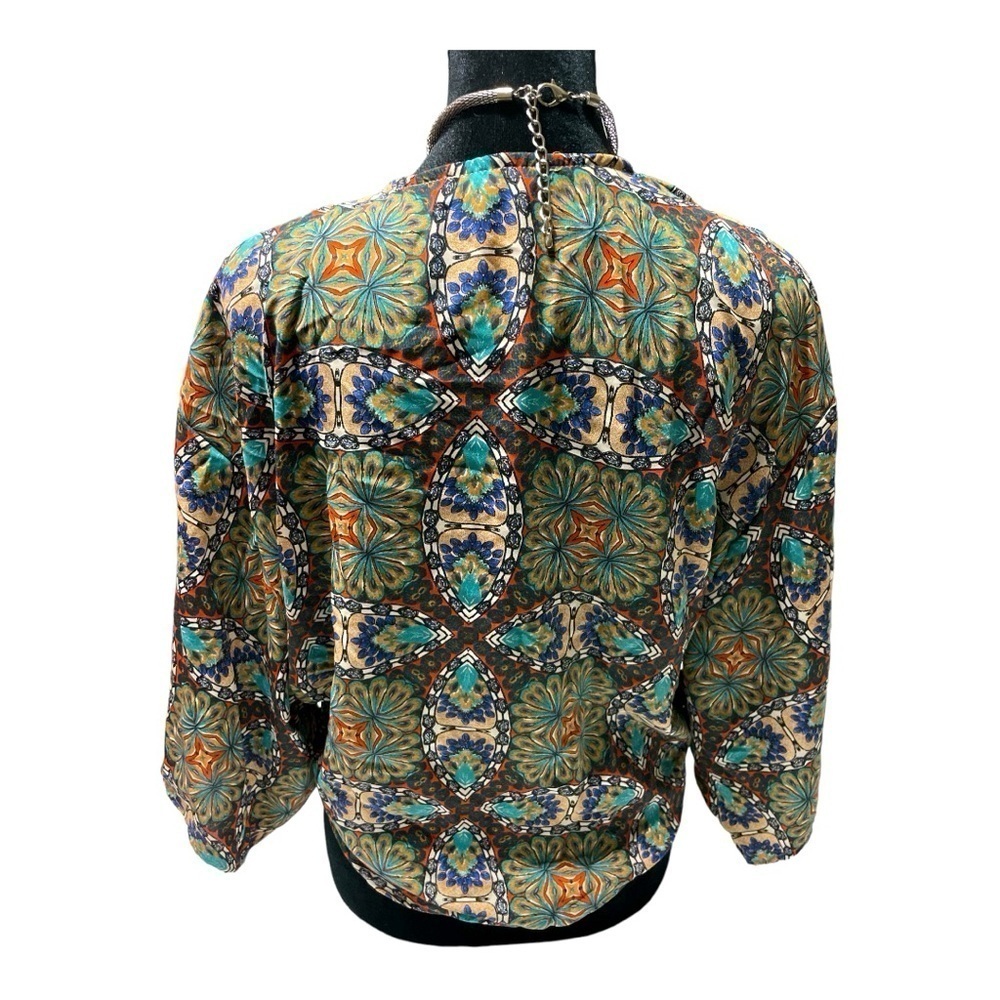 Black Bead Bohemian Kimono Sleeve Tie Waist Top M. Tie Front NWT - Picture 4 of 11